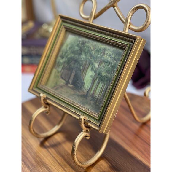 Vintage Glass Painting of a Cabin in the Woods – Signed & Inscribed - Picture 2 of 9